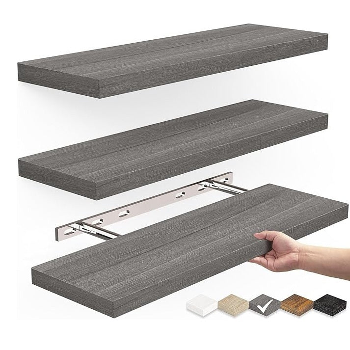 One-Line Floating Wall Shelf – 3-Tier Wooden Bamboo Wall-Mounted Storage Shelf-7