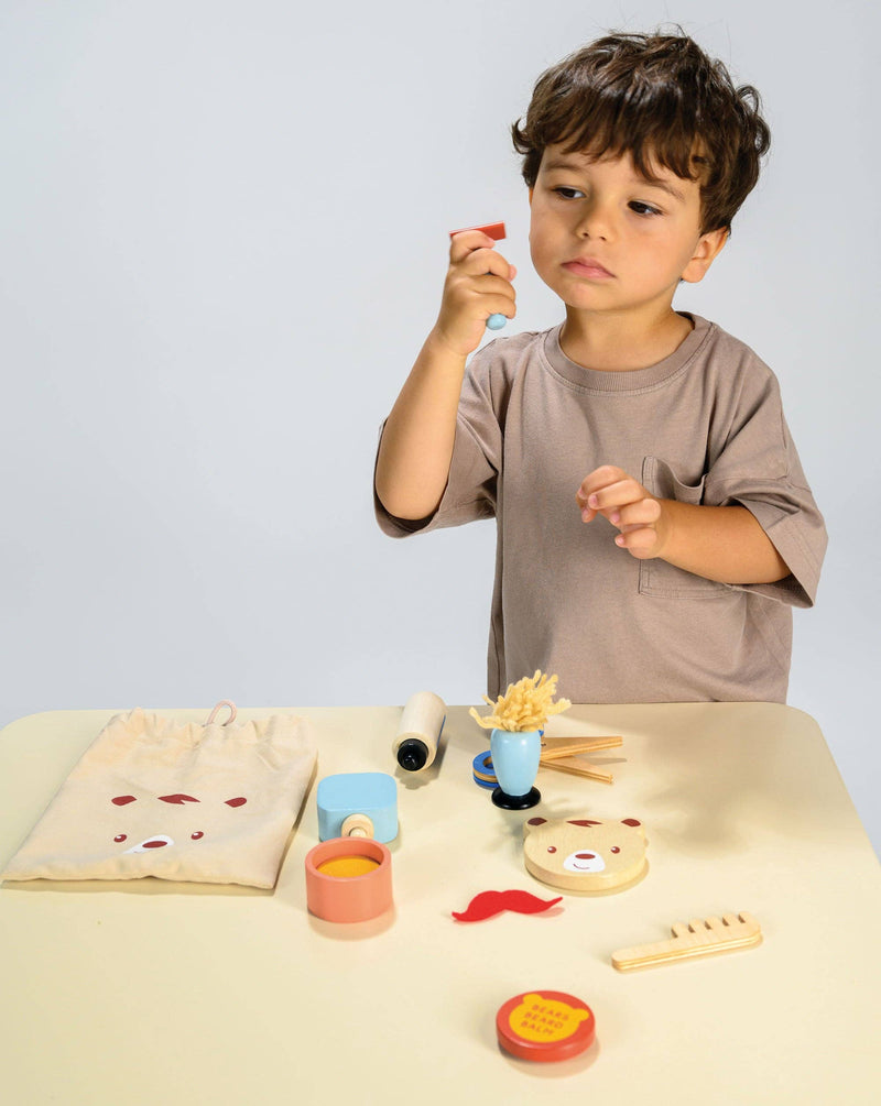 Mentari Toys Wooden Barber Set - Pretend Play Shaving Set - Ages 3+-3