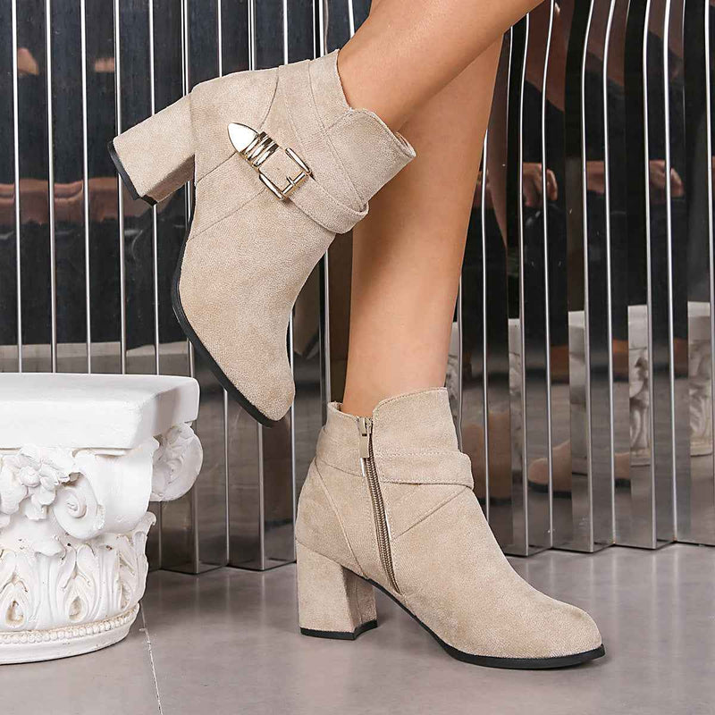 Women’s Chunky Heel Ankle Combat Boots – Solid Color Plus Size Fall & Winter Fashion Boots-2