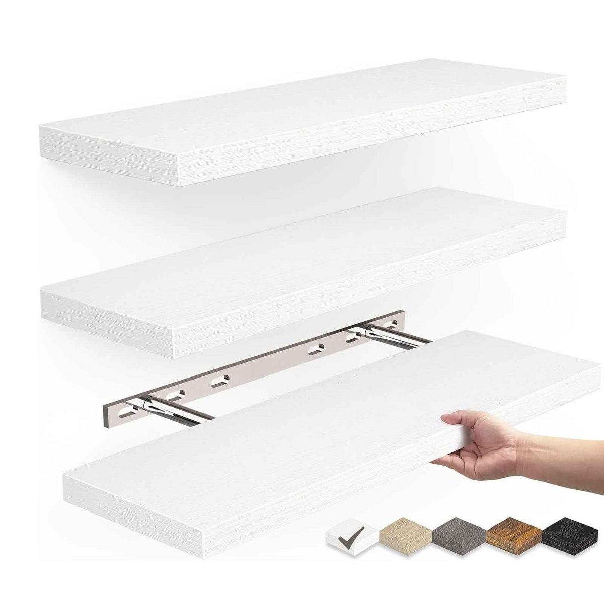 One-Line Floating Wall Shelf – 3-Tier Wooden Bamboo Wall-Mounted Storage Shelf-3