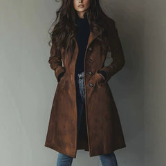 Women’s Suede Lapel Trench Coat – Mid-Length Fall & Winter Belted Jacket-6