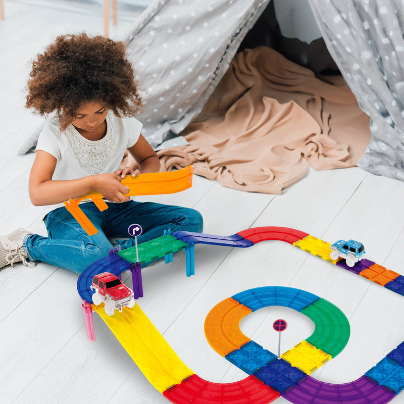 PicassoTiles 30pc Magnetic Race Track Building Set - Ages 3+-8