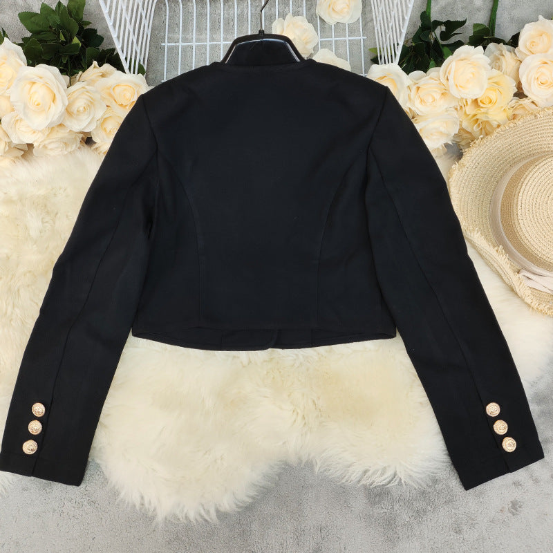 Women’s Wool Blend Short Jacket – Round Neck Solid Color Casual Lightweight Coat-4
