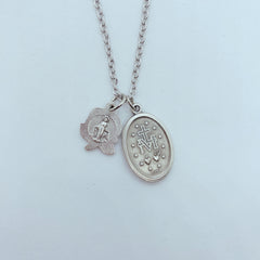 Blue Enamel Miraculous Medal with Rose Charm-2