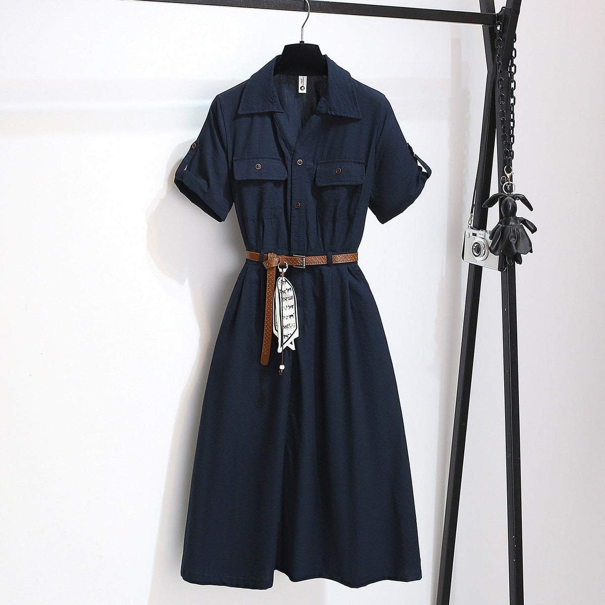 Women’s Summer Waist-Cinching A-Line Shirt Dress – Casual Button-Up Flare Dress-1