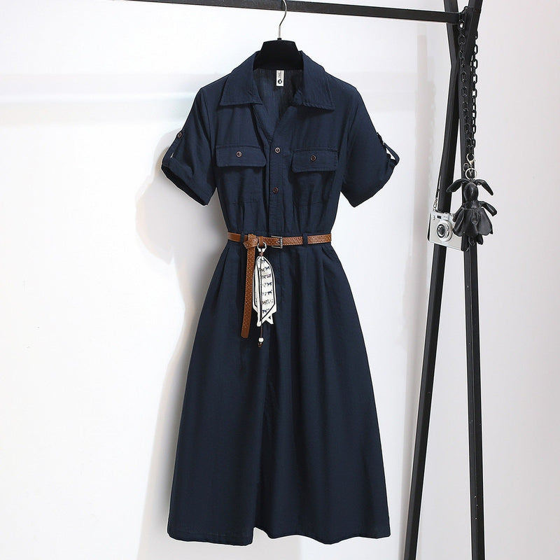 Women’s Summer Waist-Cinching A-Line Shirt Dress – Casual Button-Up Flare Dress-1