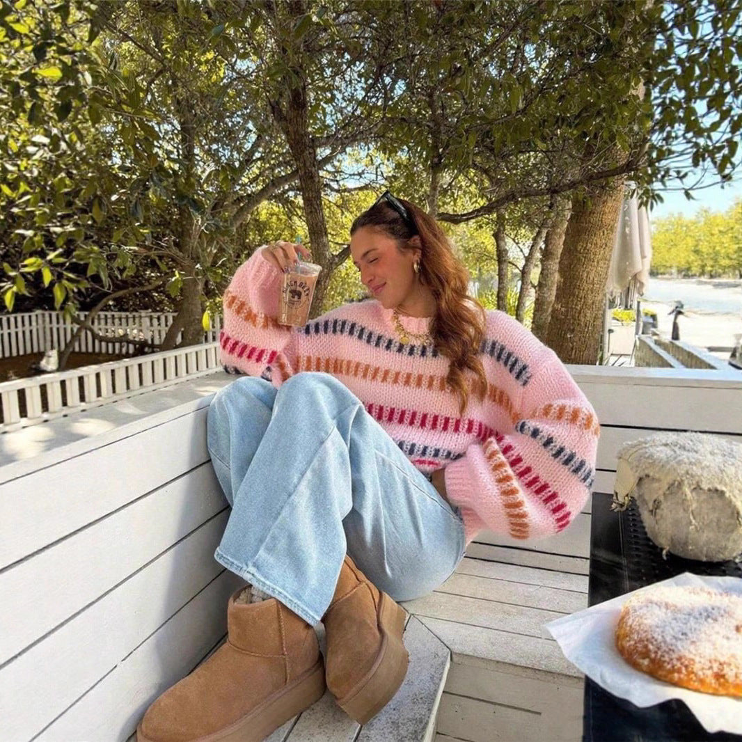 Women’s Retro Loose-Fit Batwing Sleeve Sweater – Casual Oversized Knit Pullover-2