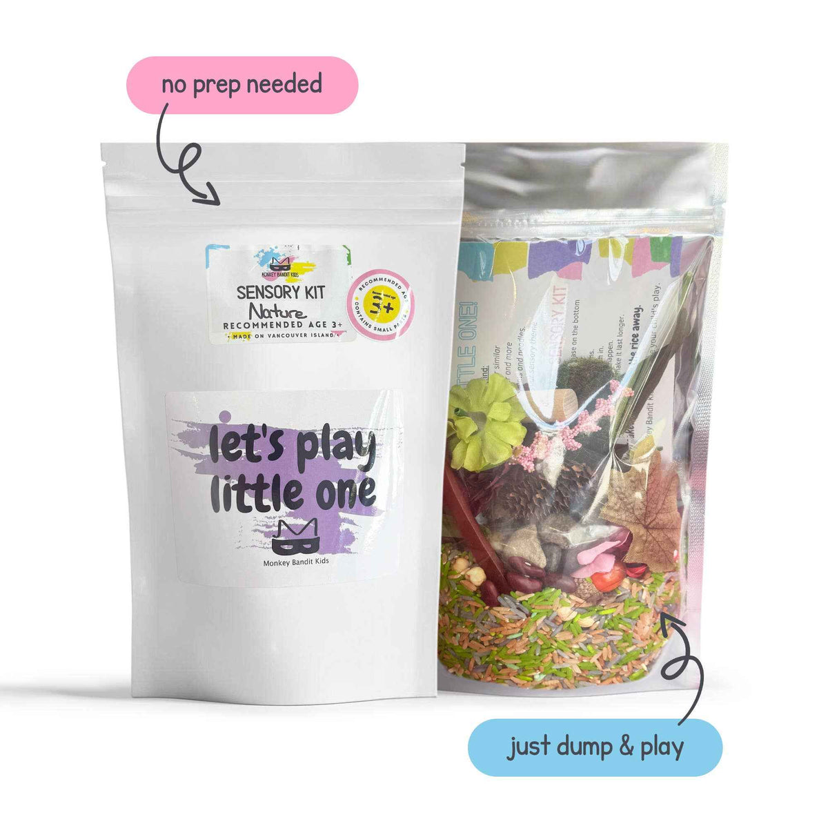 monkey bandit kids - Easy Forest & Nature Sensory Kit - Dump and Play Bag - Made in Canada - Ages 3+-1