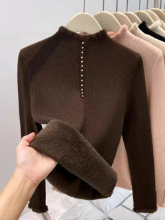 Women’s Fleece-Lined Mock Neck Thermal Top – Oversized One-Piece Pullover for Fall & Winter-7