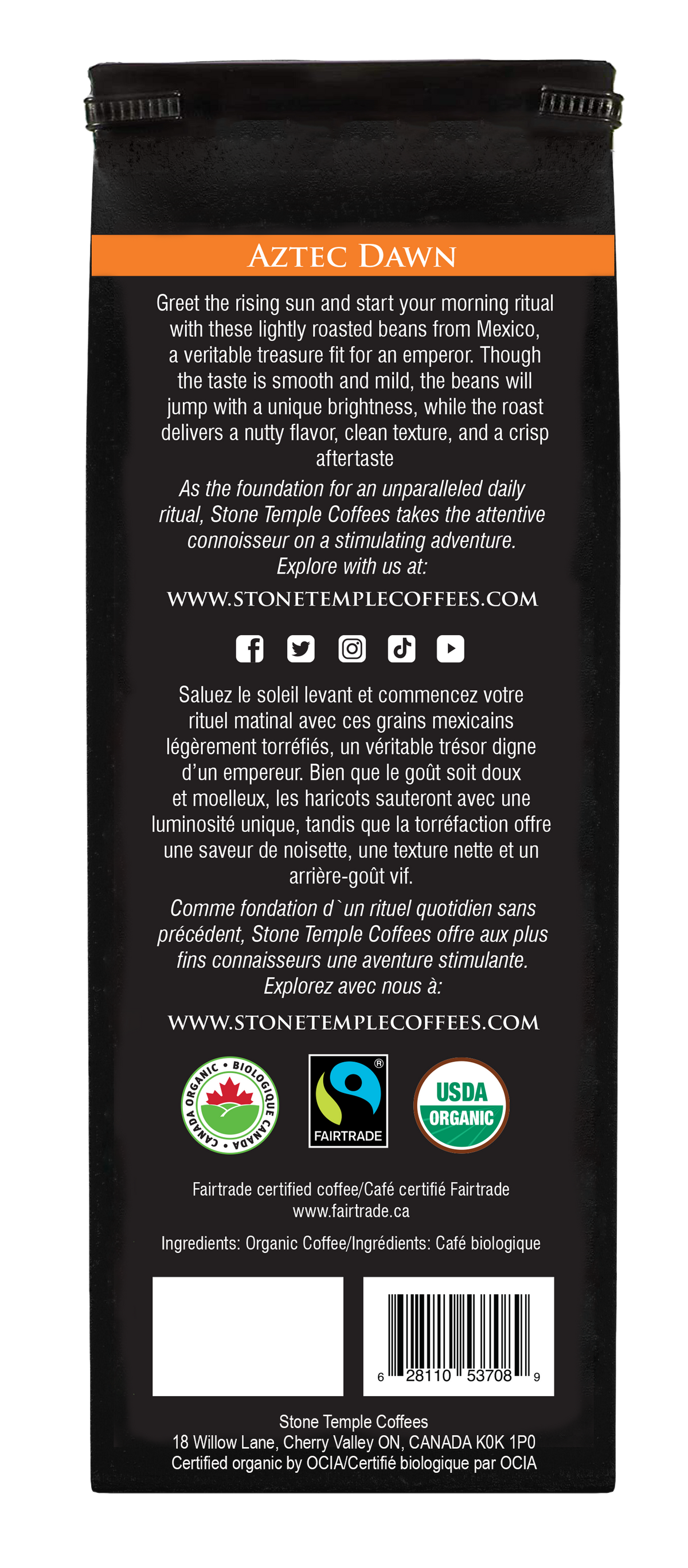 Aztec Dawn - Ground, Light Roast, Certified Organic OCIA/ Fairtrade Coffee 1lb/454g-3