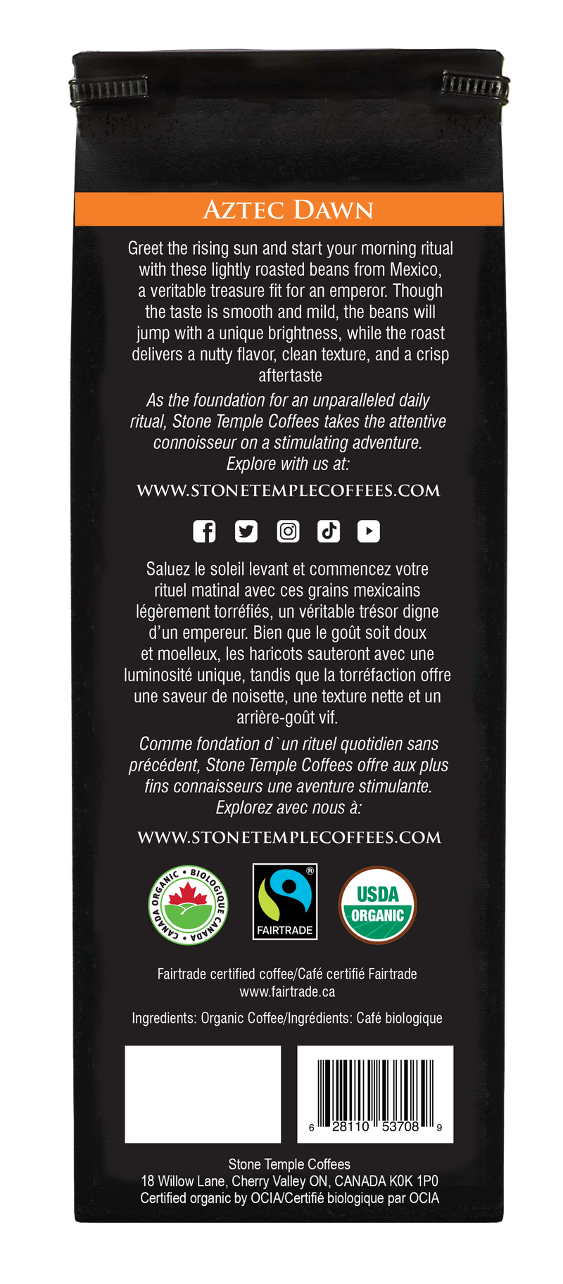 Aztec Dawn - Ground, Light Roast, Certified Organic OCIA/ Fairtrade Coffee 1lb/454g-3