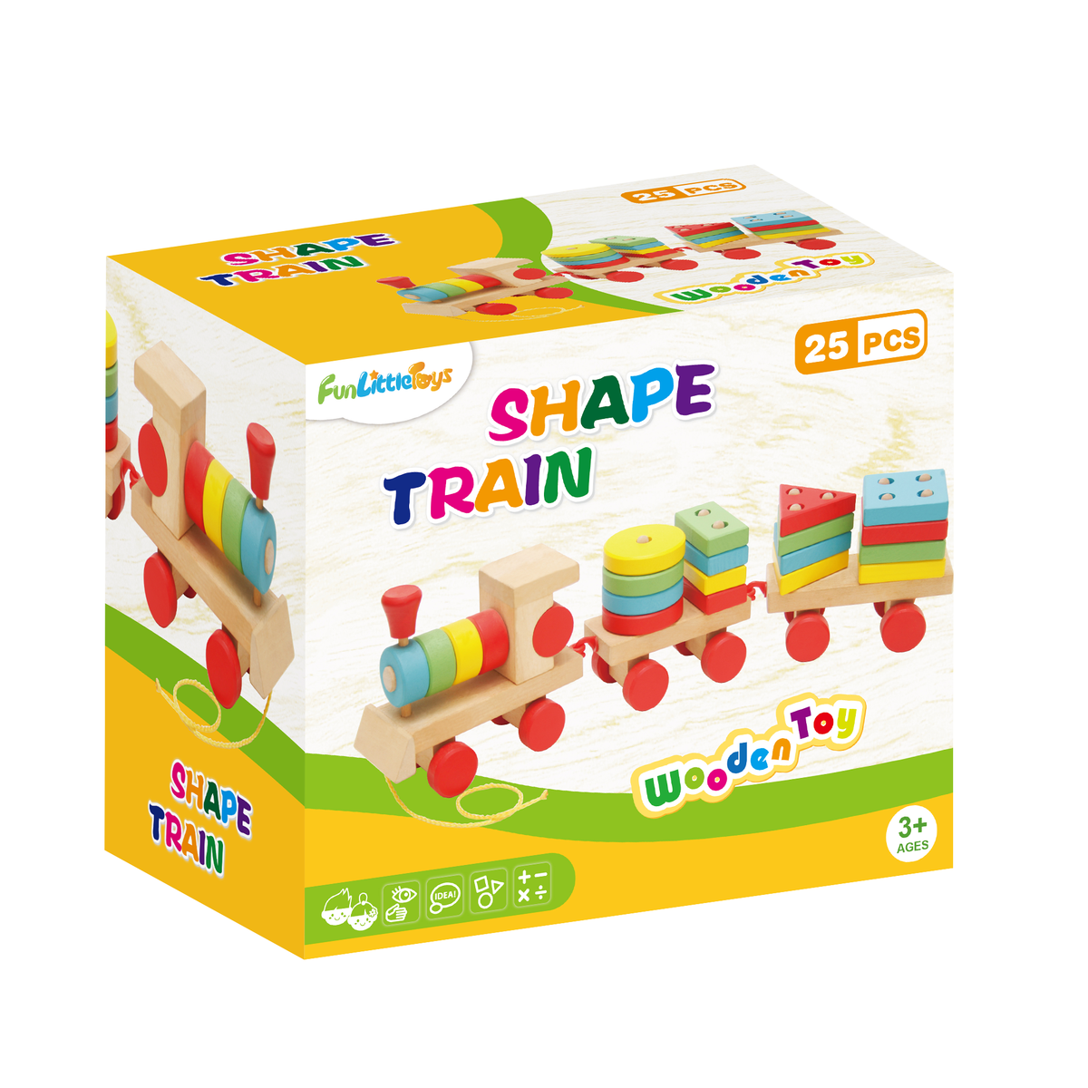 Fun Little Toys - Wooden Train Shape Sorter and Stacking Toy 25 Pcs - Ages 3+-6