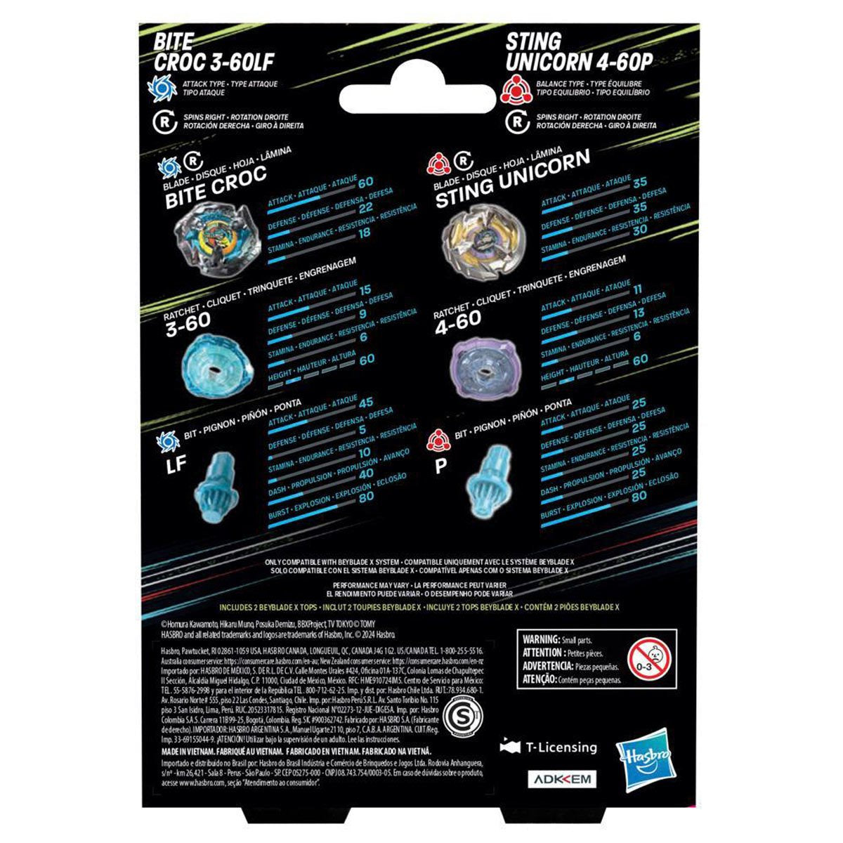 (Hasbro) Beyblade X - Bite Croc 3-60LF & Sting Unicorn 4-60P Dual Pack