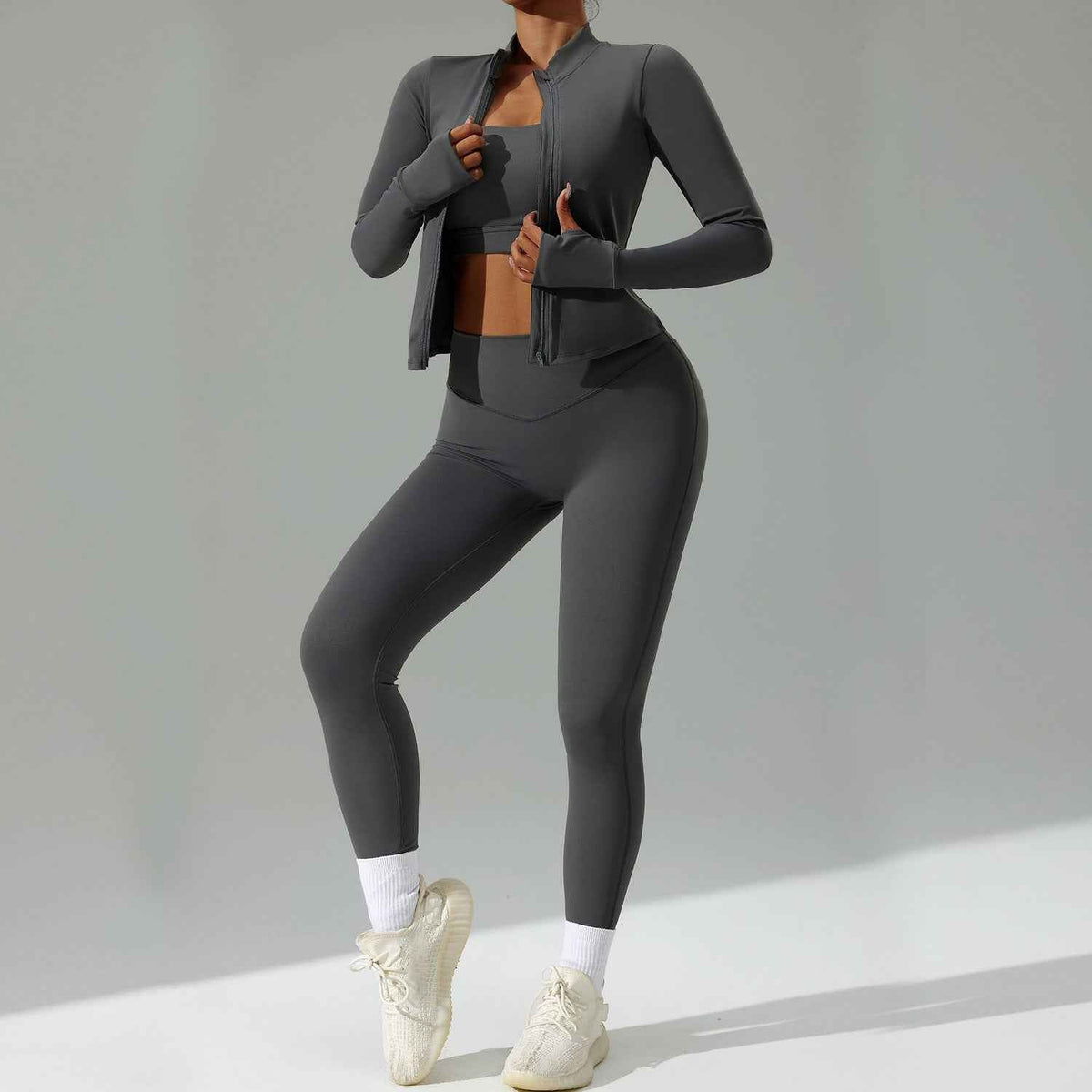 Three-Piece Running & Workout Set – Quick-Dry Sportswear with Cardigan-3