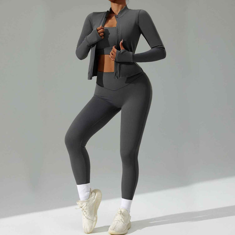 Three-Piece Running & Workout Set – Quick-Dry Sportswear with Cardigan-3