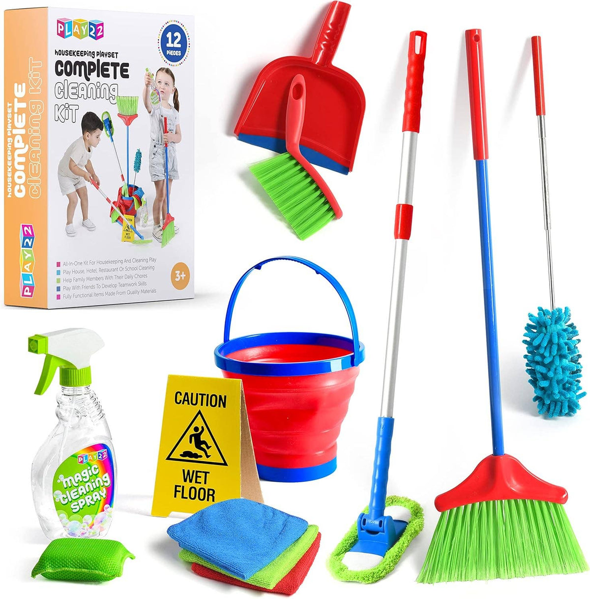 Play22 - 12-Piece Kids Cleaning Set - Toy Housekeeping Fun - Ages 3+-1