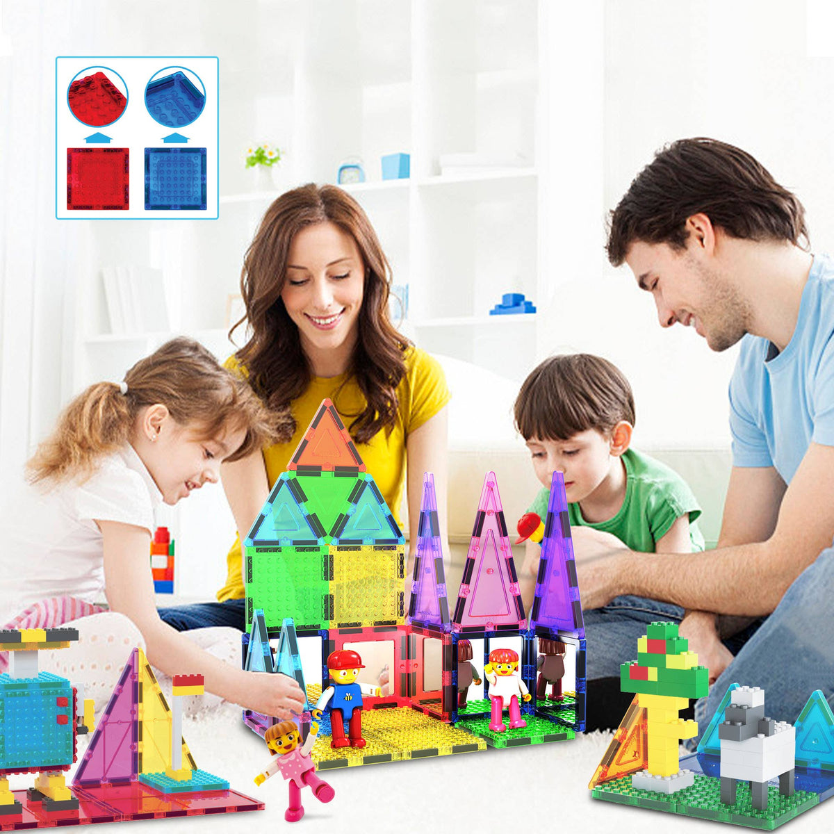PicassoTiles - PicassoTiles 63pc Brick & Magnetic Tile Building Set - Ages 3+-5