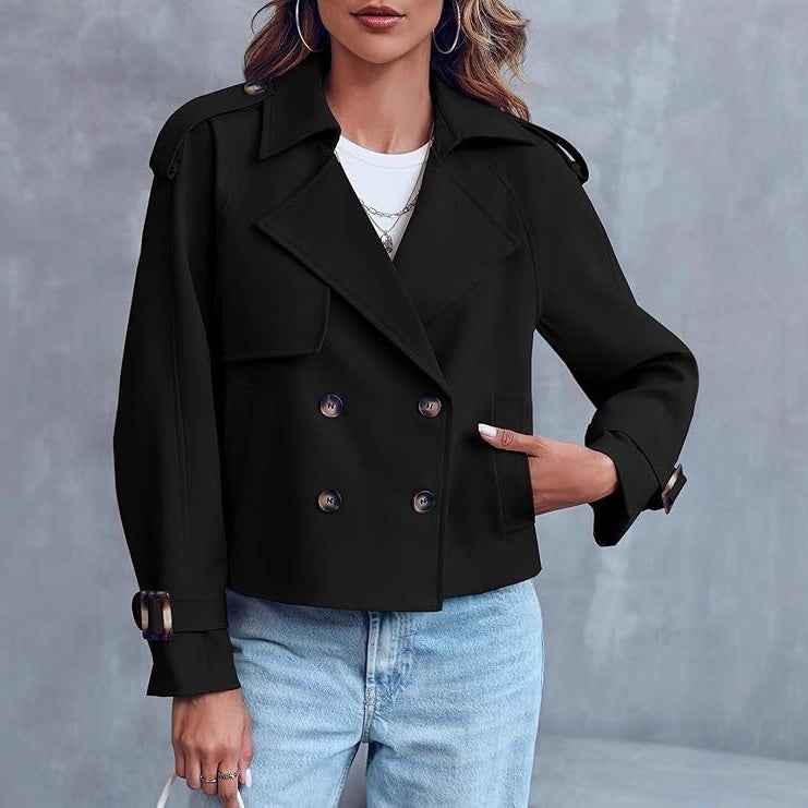 Women’s Short Double-Breasted Trench Coat – Fashionable Casual Jacket for Fall & Spring-2