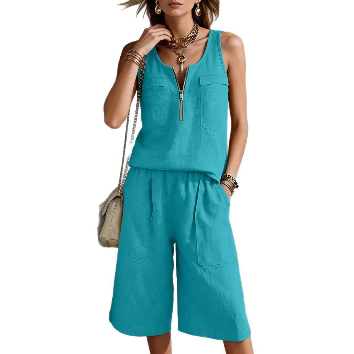 Sleeveless Tank Top And Straight-leg Capri Pants Casual Set-4