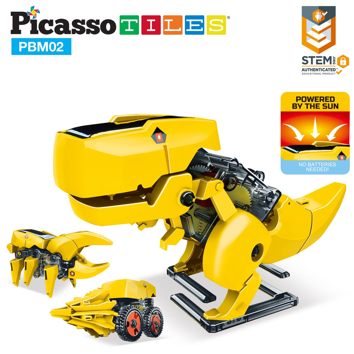 PicassoTiles - PicassoTiles 3-in-1 Solar Powered Dinosaur Robot Kit - Ages 5+-2