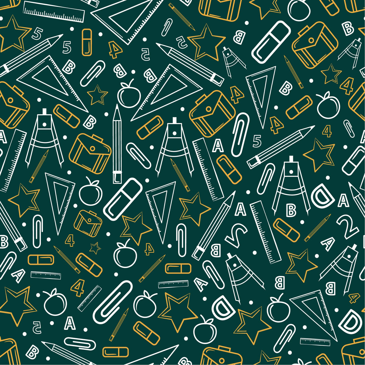 Back to School - School supplies with Dark Green background pattern Adhesive Vinyl-1