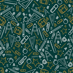 Craft HTV Back to School - School supplies with Dark Green background Pattern-1