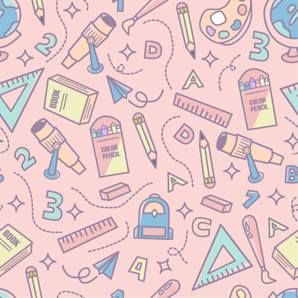 Craft HTV Back to School - School Supplies with Pastel Pink Background Pattern-1