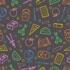 Back to School - School Supplies on Dark Graph Paper Print Pattern Adhesive Vinyl-1