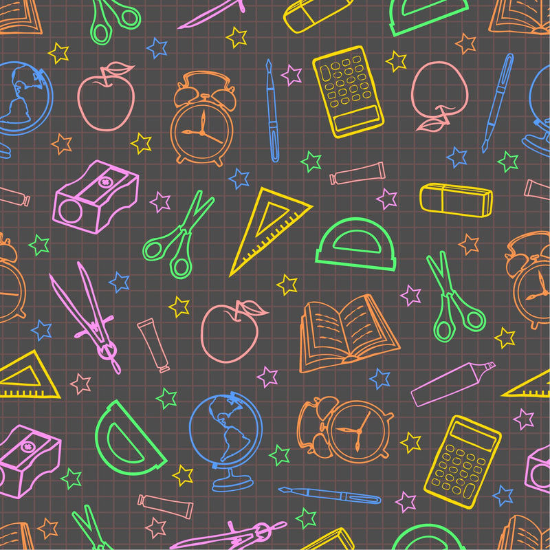 Back to School - School Supplies on Dark Graph Paper Print Pattern Adhesive Vinyl-1