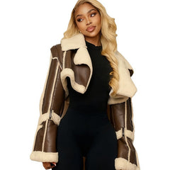 Women’s Leather Jacket with Fur Trim – Short Stylish Warm Winter Jacket-3