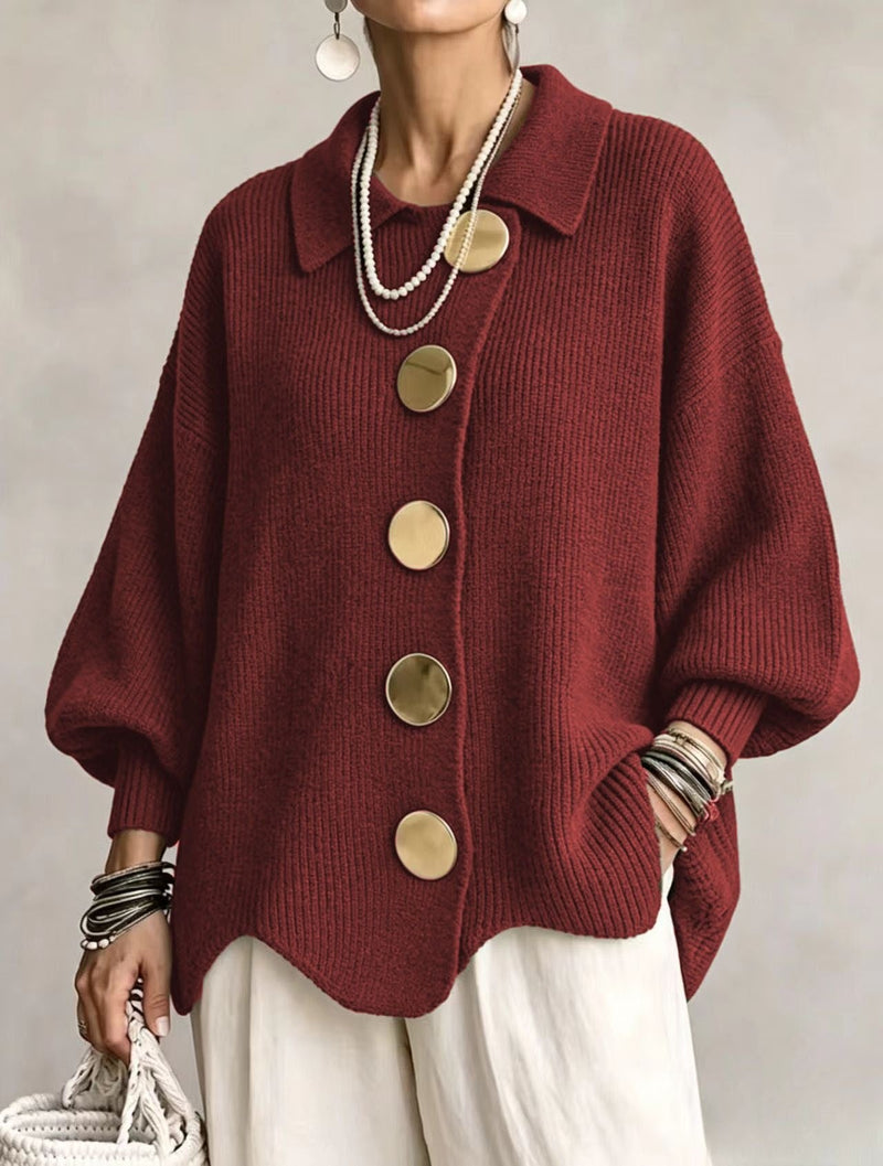 Women’s Button-Down Knit Cardigan – Lapel Collar Long-Sleeve Loose-Fit Fall & Winter Sweater-9