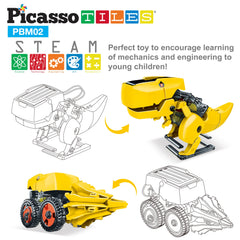 PicassoTiles - PicassoTiles 3-in-1 Solar Powered Dinosaur Robot Kit - Ages 5+-8