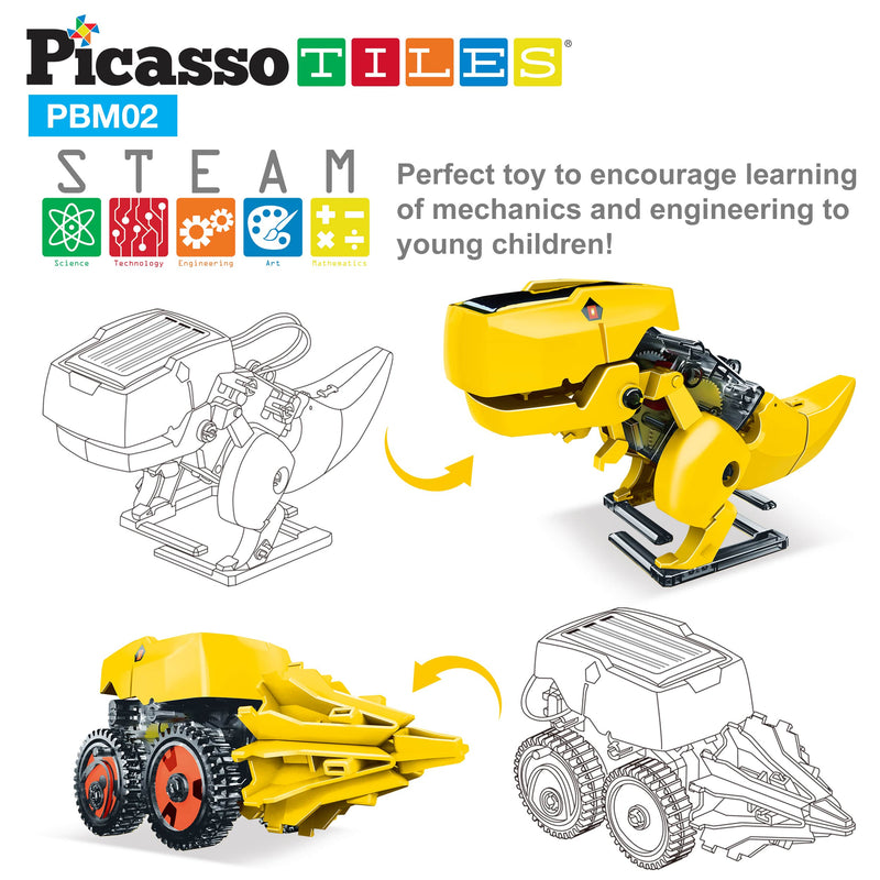 PicassoTiles - PicassoTiles 3-in-1 Solar Powered Dinosaur Robot Kit - Ages 5+-8