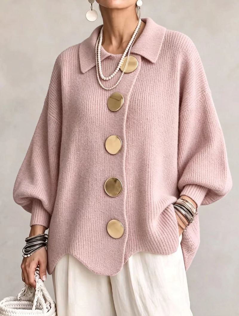 Women’s Button-Down Knit Cardigan – Lapel Collar Long-Sleeve Loose-Fit Fall & Winter Sweater-7