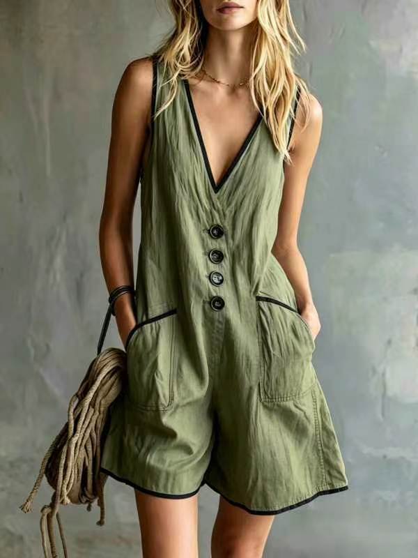 Casual Loose-fit Button-down Womens Jumpsuit-6