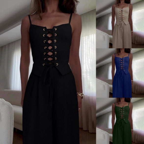 Women’s Sexy Hollow-Out Strap Top & Wide-Leg Pants Set – Casual Summer 2-Piece Outfit-9