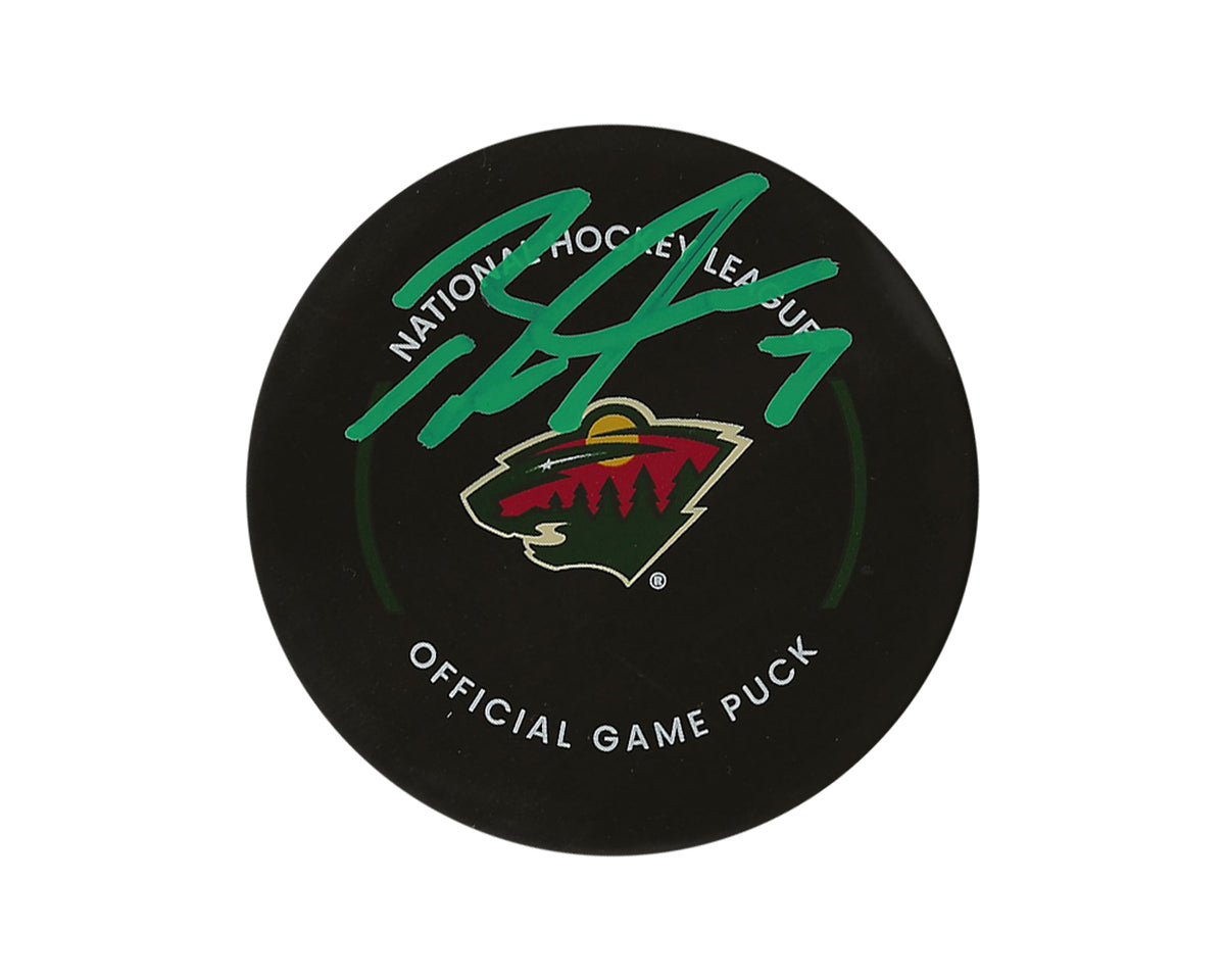 Brock Faber Autographed Minnesota Wild Official Game Puck-1