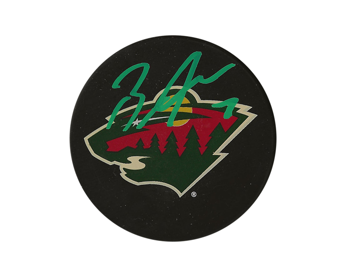 Brock Faber Autographed Minnesota Wild Souvenir Puck-1