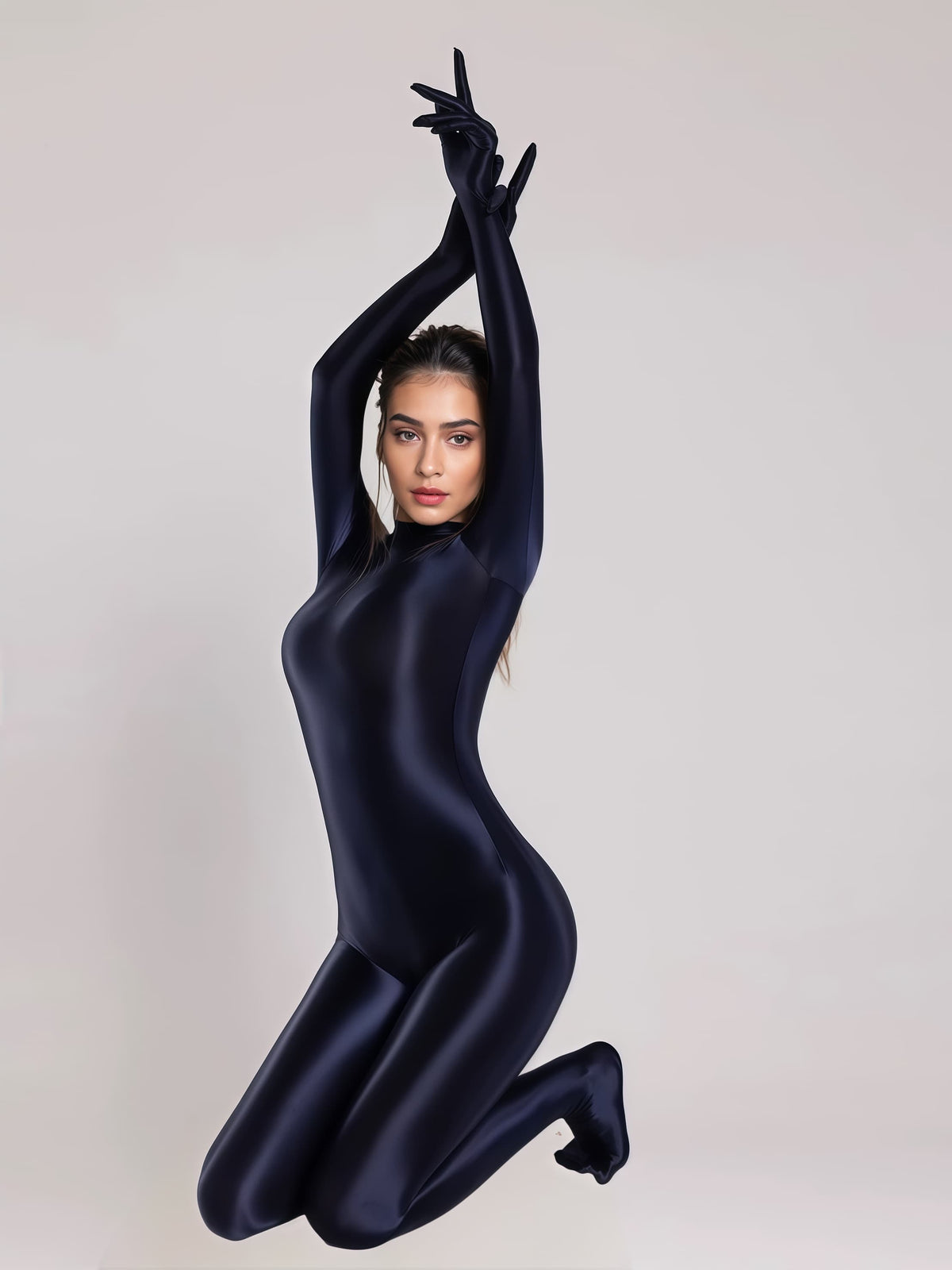 Spandex Nylon Full Bodysuit Zentai Shinny Cosplay Jumpsuit Attached Gloves-24