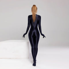 Spandex Nylon Full Bodysuit Zentai Shinny Cosplay Jumpsuit Attached Gloves-3