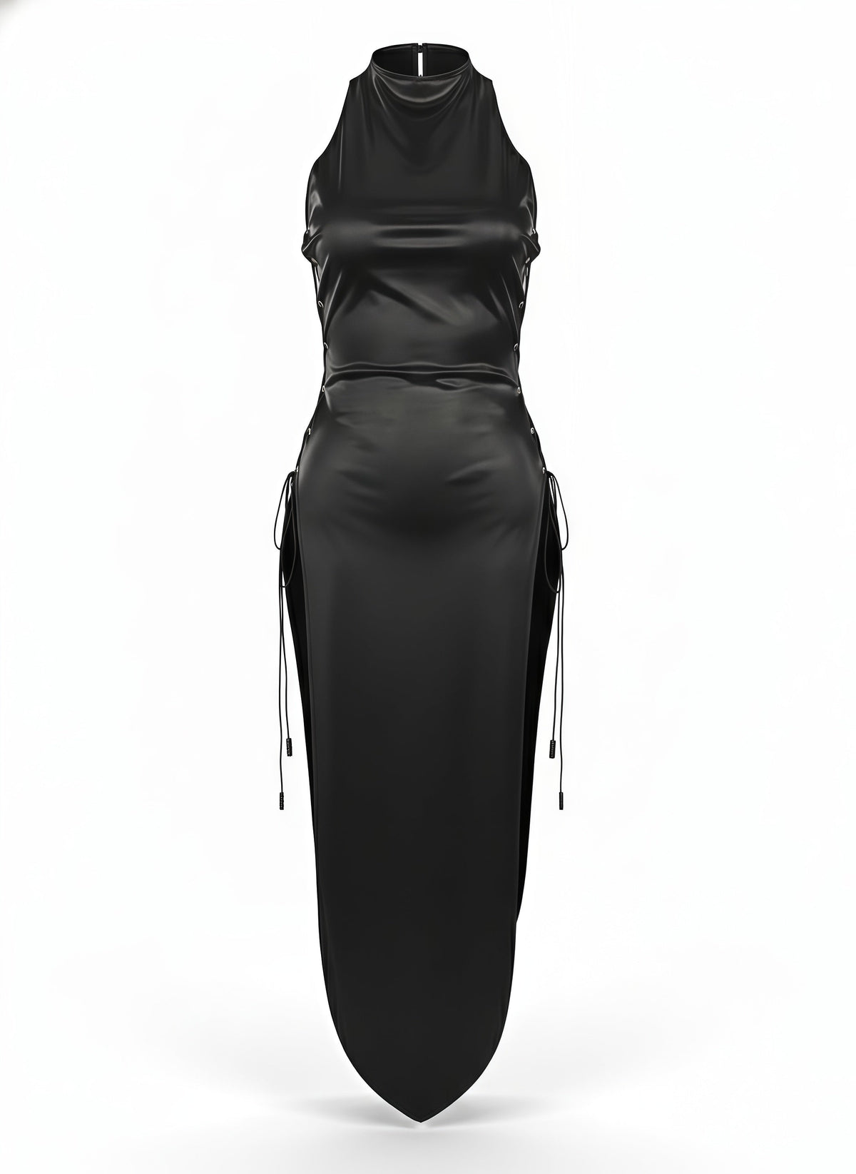 Vintage PU Leather Satin Cheongsam Lingerie Sexy Party Dress Costume-16