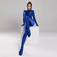 Spandex Nylon Full Bodysuit Zentai Shinny Cosplay Jumpsuit Attached Gloves-22
