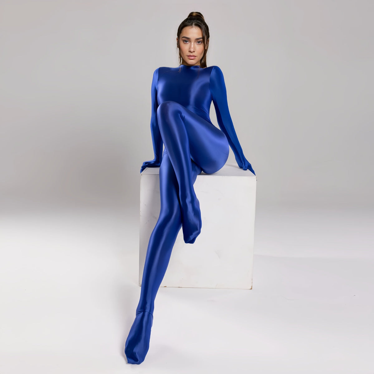 Spandex Nylon Full Bodysuit Zentai Shinny Cosplay Jumpsuit Attached Gloves-22