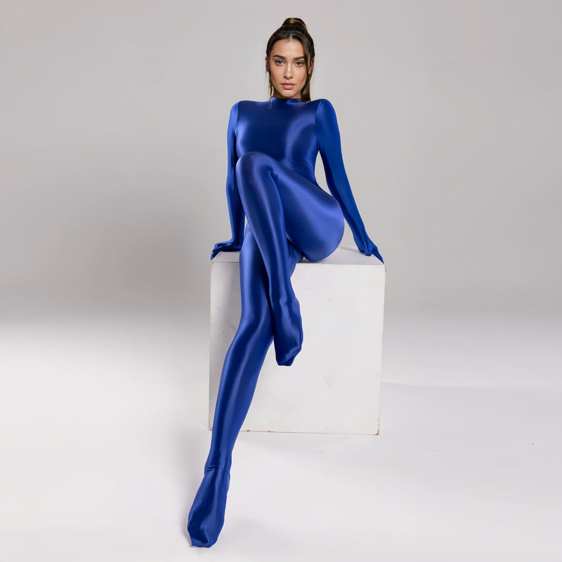 Spandex Nylon Full Bodysuit Zentai Shinny Cosplay Jumpsuit Attached Gloves-22