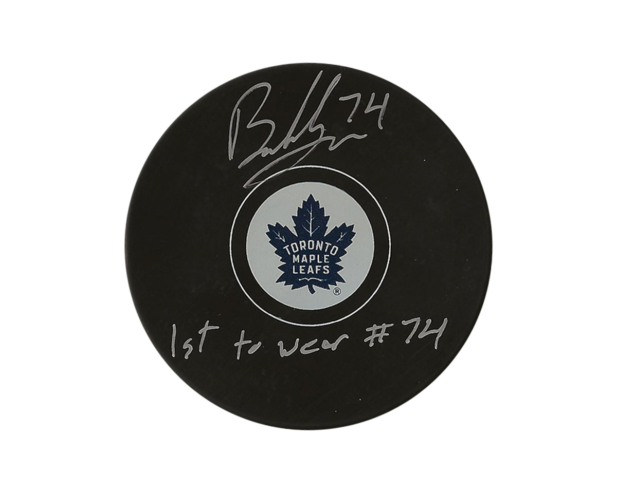 Bobby McMann Autographed Toronto Maple Leafs Autograph Model Puck Inscribed "1st to Wear #74"-1