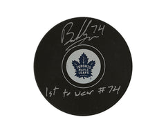 Bobby McMann Autographed Toronto Maple Leafs Autograph Model Puck Inscribed "1st to Wear #74"-1