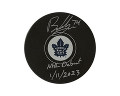 Bobby McMann Autographed Toronto Maple Leafs Autograph Model Puck Inscribed "NHL Debut 1/11/2023"-1