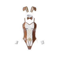 Bunny Girl PU Leather See Through Cosplay Bodysuit Costume Lingerie with Stockings-25