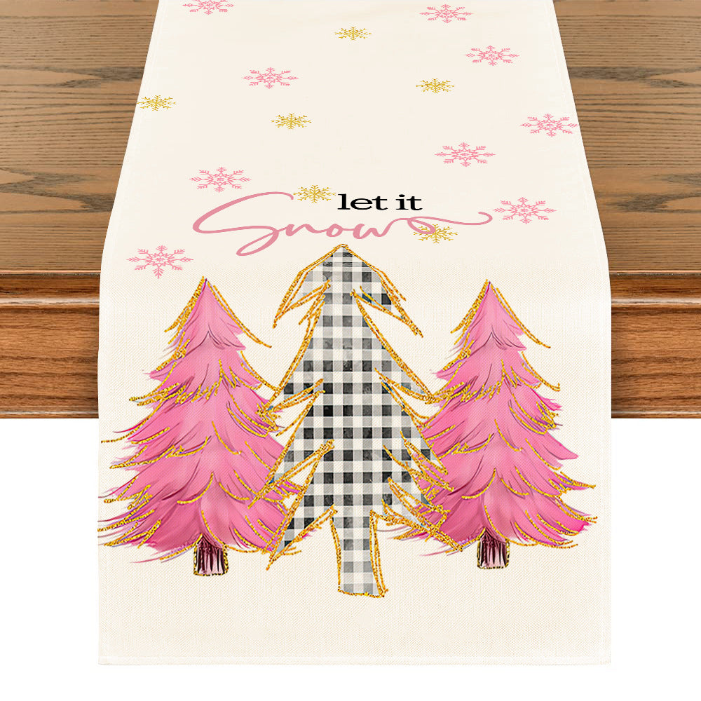 Christmas Table Runner - Snowflake & Tree Holiday Table Decoration-1