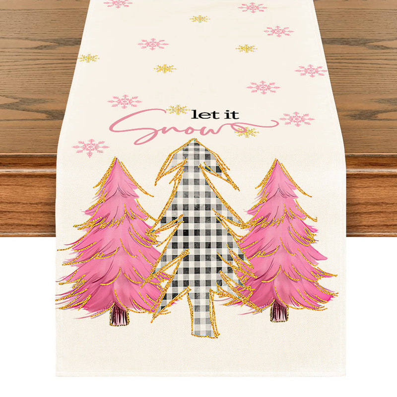 Christmas Table Runner - Snowflake & Tree Holiday Table Decoration-1